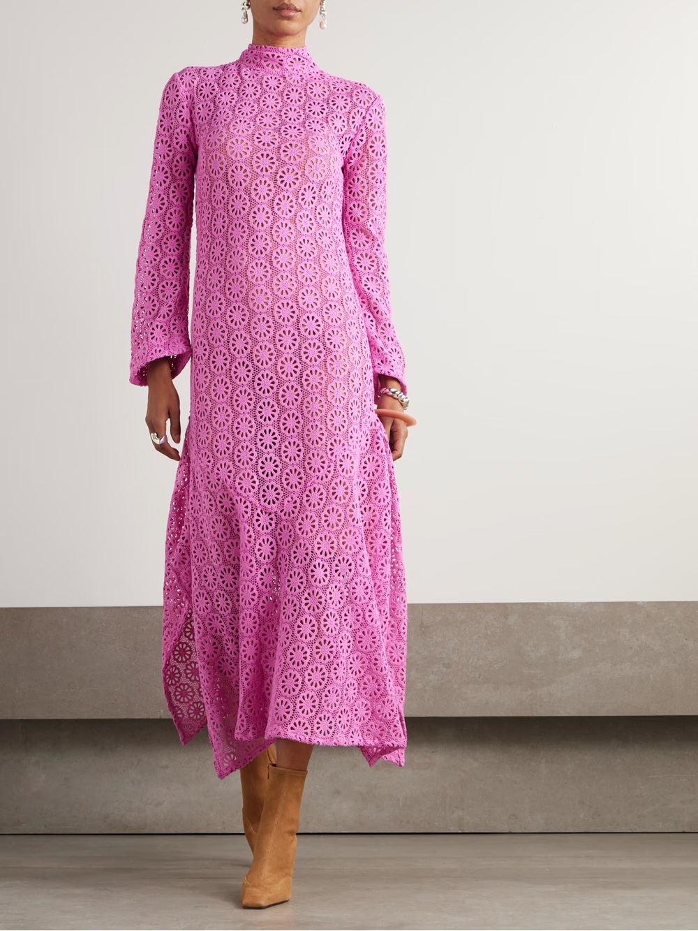 Alix of Bohemia Laila Cotton Lace Midi Dress, medium, pink